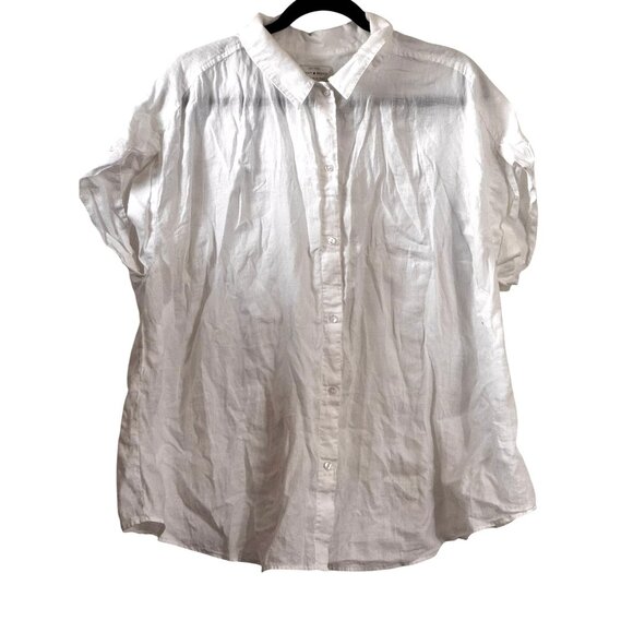 Lucky Brand White Button-Down Linen Shirt Womens 2X Relaxed Fit Short Sleeve Col - Picture 1 of 7